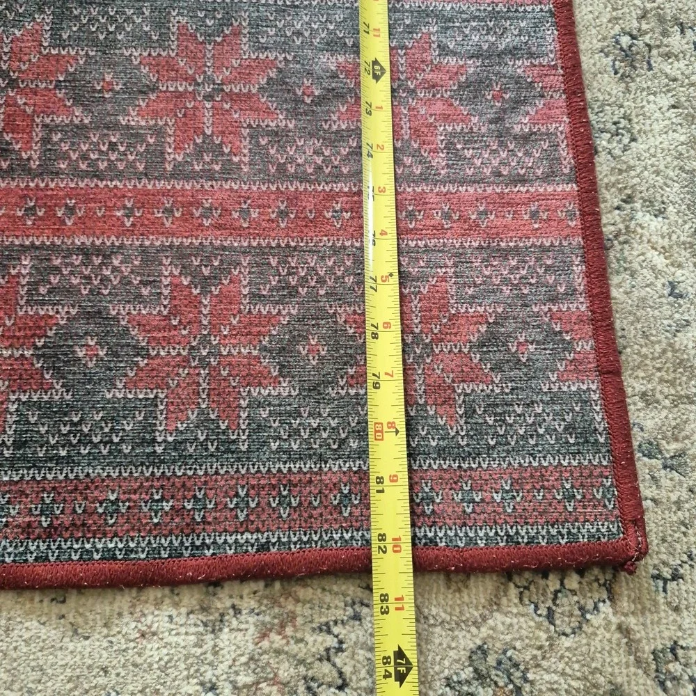 Ruggable 2.5x7 Washable Runner Rug Red Grey Southwestern Aztec Tribal Fair Isle